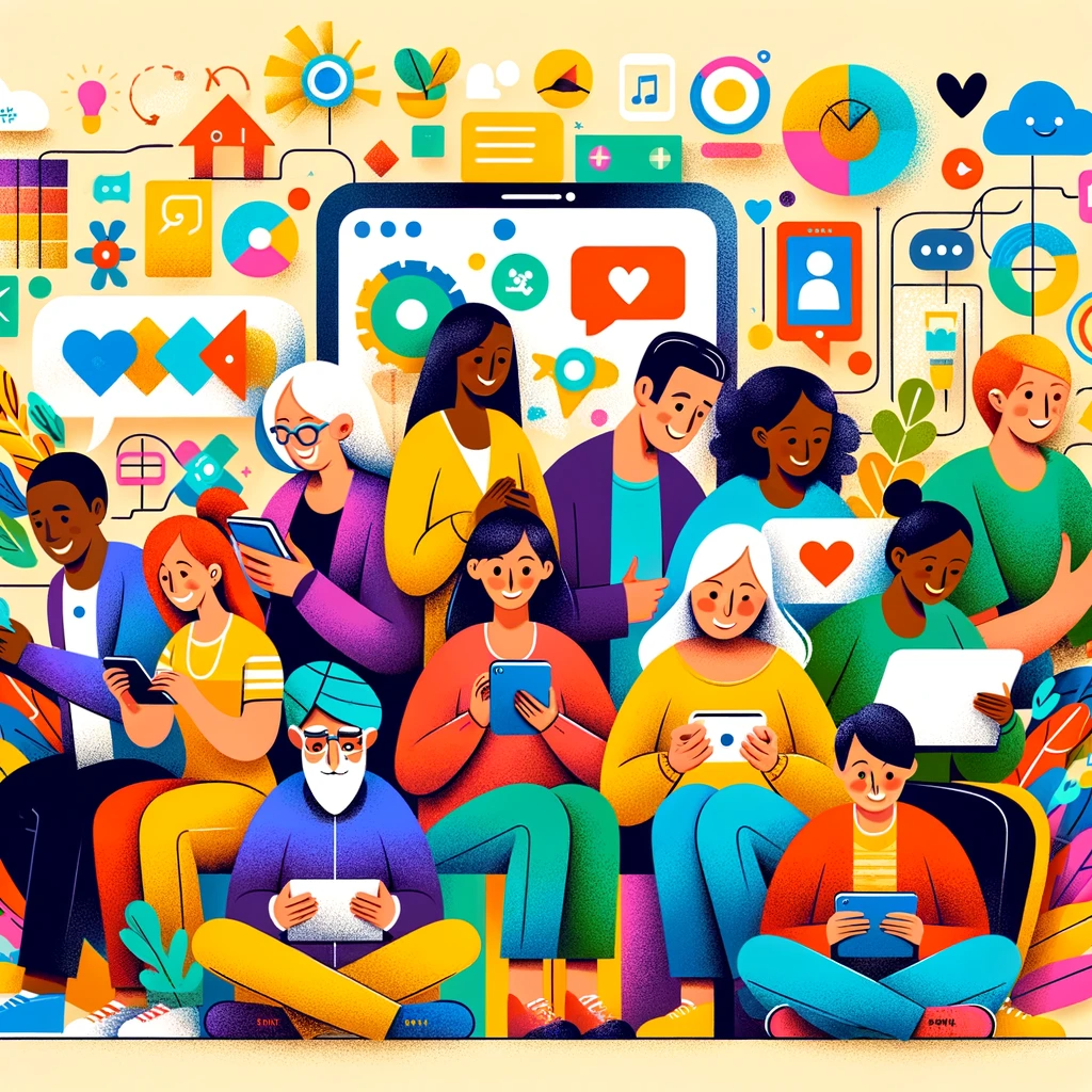 A vibrant and cheerful illustration for the article titled 'Design with Users in Mind', with a focus on greater diversity