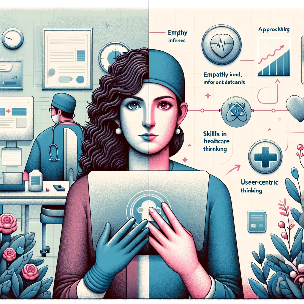 An-illustration-for-the-article-depicting-a-female-main-character-with-curly-brown-hair-transitioning-from-healthcare-to-UX