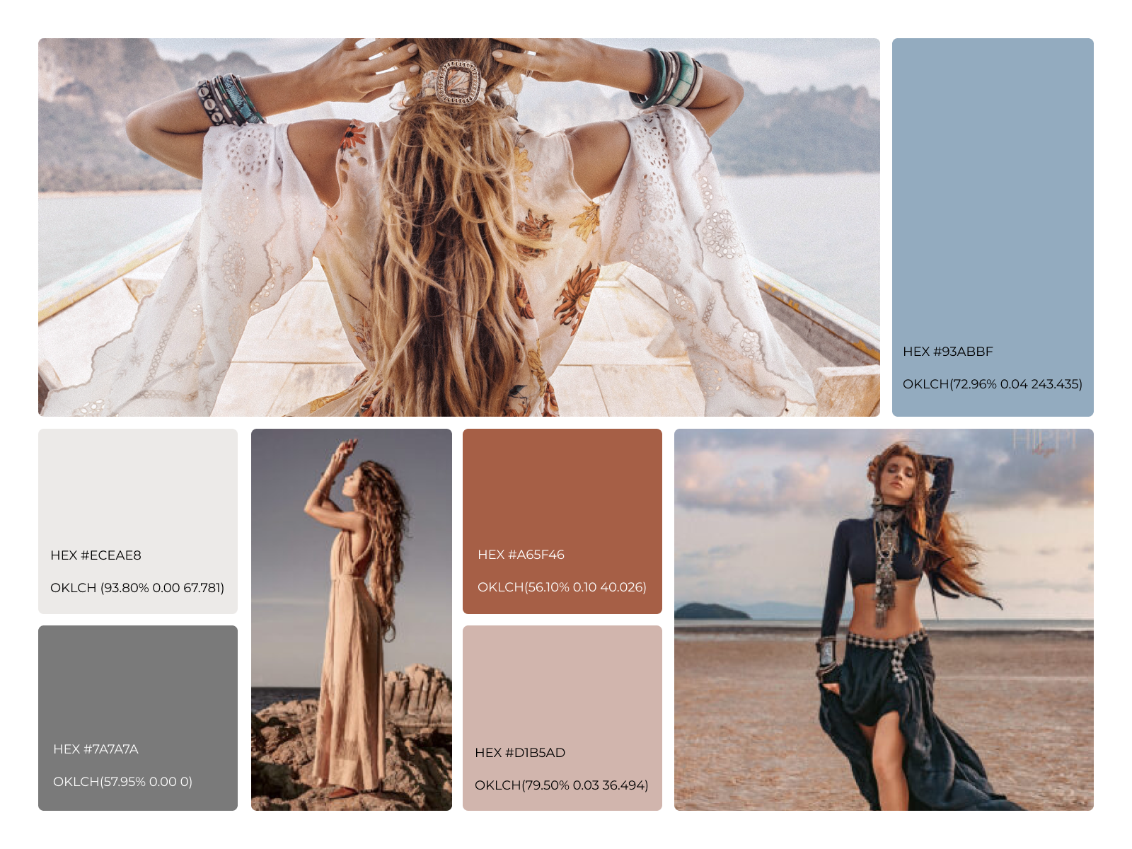 A collection of images and colours used in the e-commerce site.