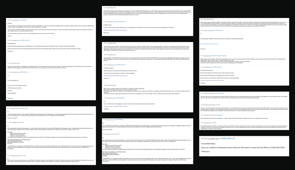 Different help petitions from users unable to verify their identities